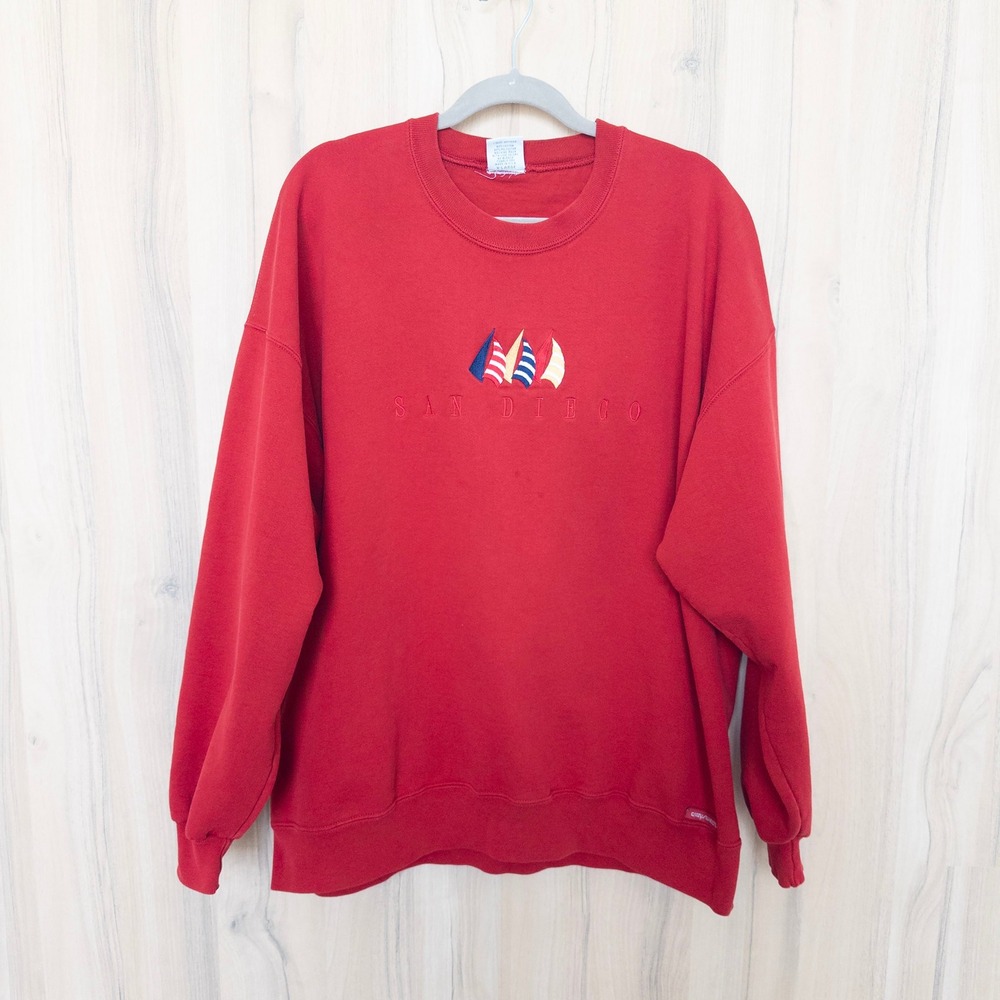 Vintage 90s Crazy Shirts Sweatshirt XL Red San Diego Sailboat Crewneck Nautical